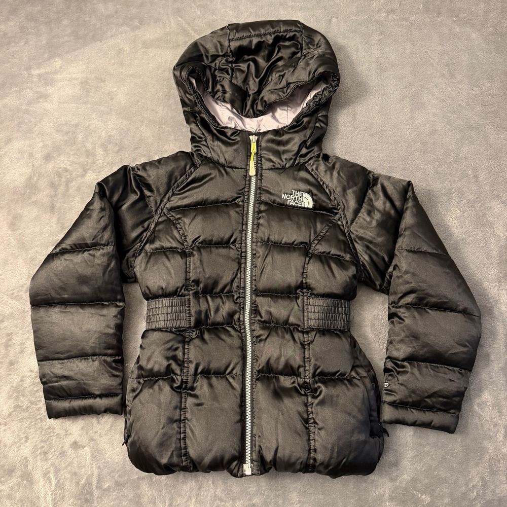 The North Face Girls XXS 5 Black 550 Goose Down Puffer Jacket Hood Satin Elastic